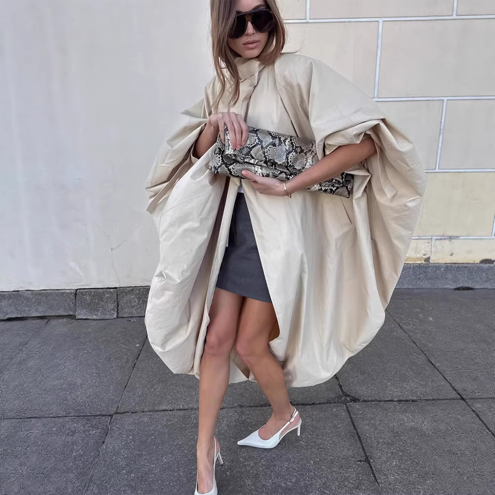 Women's Oversize Cape Coat with Stand-up Collar and Balloon-shaped Silhouette Amarae