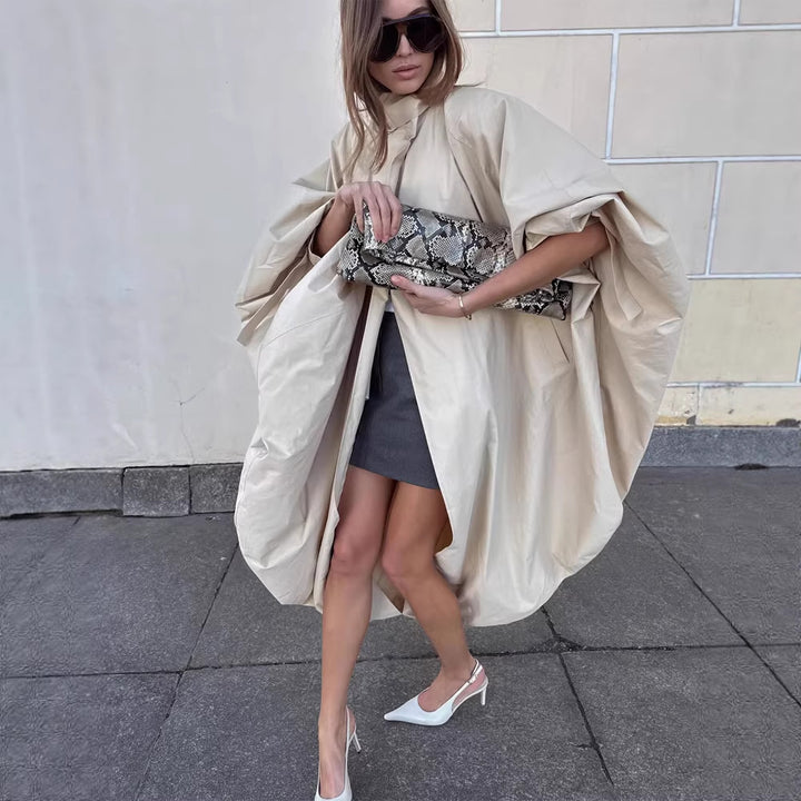 Women's Oversize Cape Coat with Stand-up Collar and Balloon-shaped Silhouette Amarae