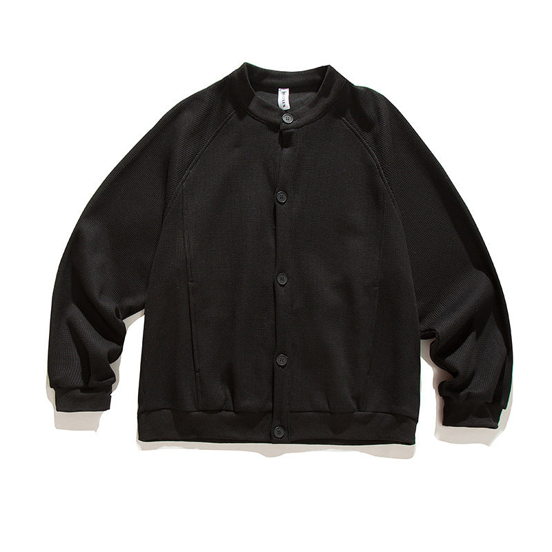 Men's waffle texture bomber-style cardigan with raglan sleeves and button placket Amarae
