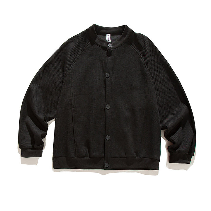 Men's waffle texture bomber-style cardigan with raglan sleeves and button placket Amarae