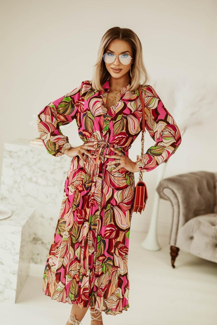 Maxi dress for ladies with a creative floral design and a belt at the waist Lune London