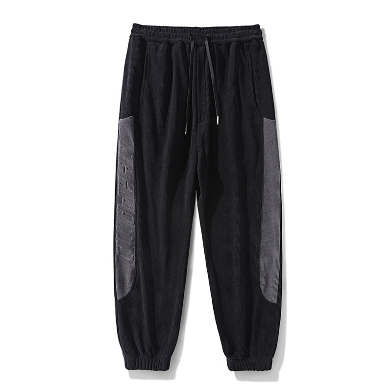 Men's cord pants in jogging style with side panel inserts and drawstring Amarae