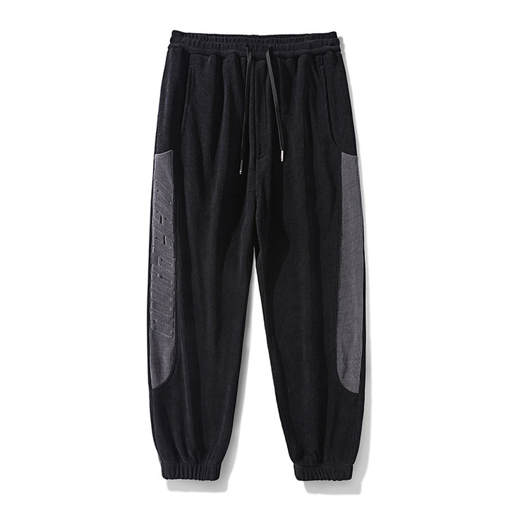 Men's cord pants in jogging style with side panel inserts and drawstring Amarae