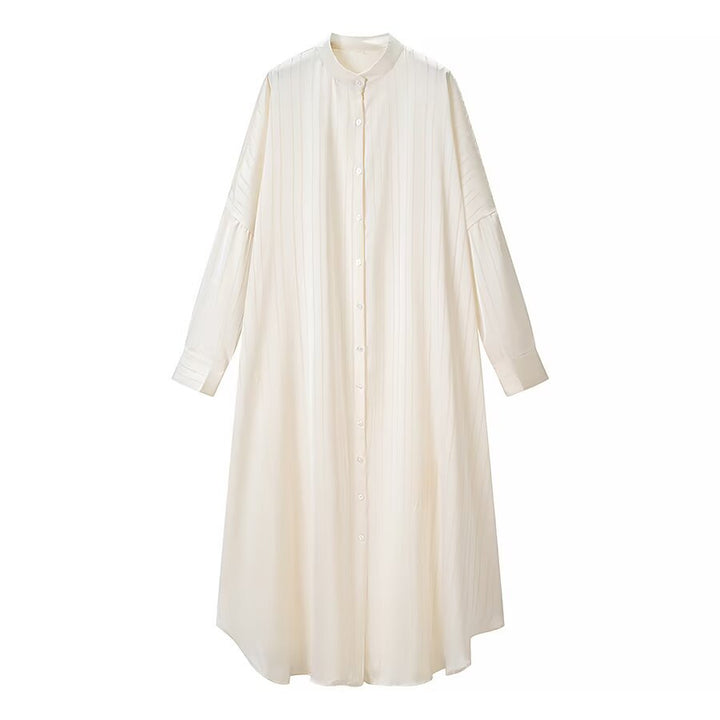 Women's Oversize Shirt Dress with Continuous Button Placket and Wide Pleated Trousers in Lounge Set Amarae