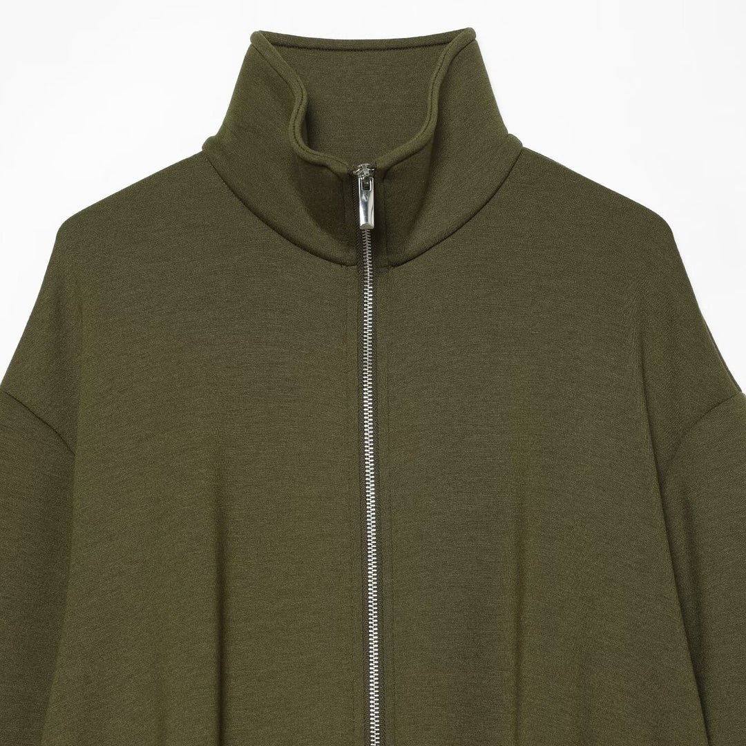 Women's Cropped Sweat Jacket with High Funnel Collar, Full Zip and Fitted Hem Amarae