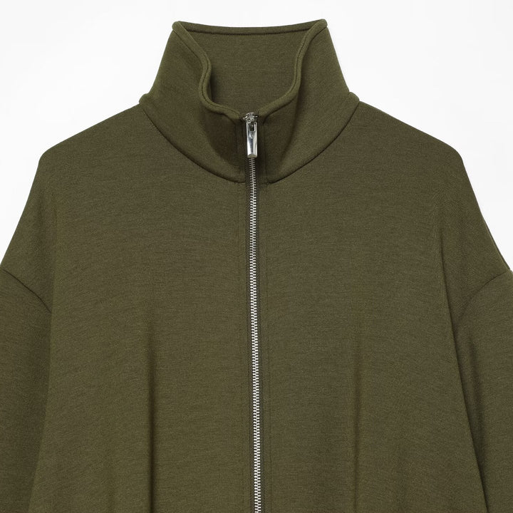 Women's Cropped Sweat Jacket with High Funnel Collar, Full Zip and Fitted Hem Amarae
