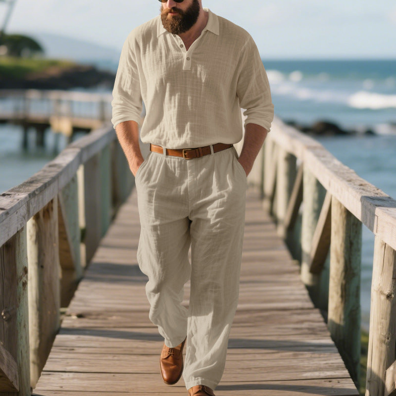Chic and Stylish Casual Elegant Jumpsuit for Men with Practical Pockets and Stylish Henley Collar