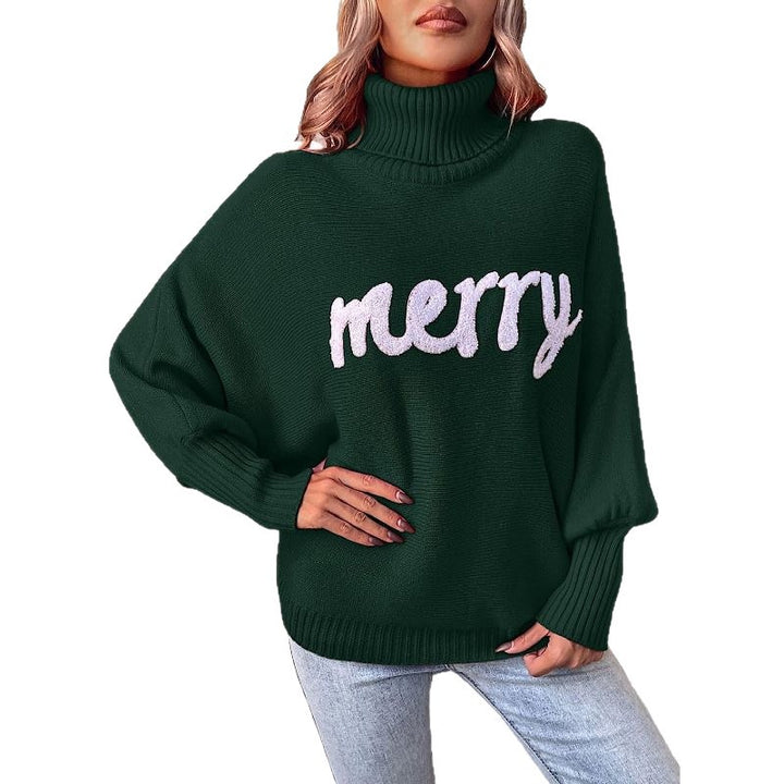 Oversized turtleneck sweater for women with festive inscription Lune London