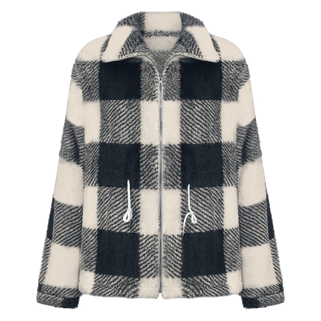 Fleece jacket for women with a trendy check pattern and practical pockets Lune London