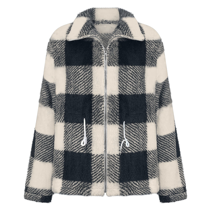Fleece jacket for women with a trendy check pattern and practical pockets Lune London
