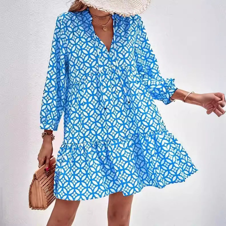 Boho style summer dress for women with a flowy cut and ruffle details Lune London