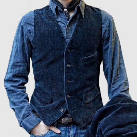 Men's Cord Waistcoat In A Rustic Look with Practical Pockets Amarae