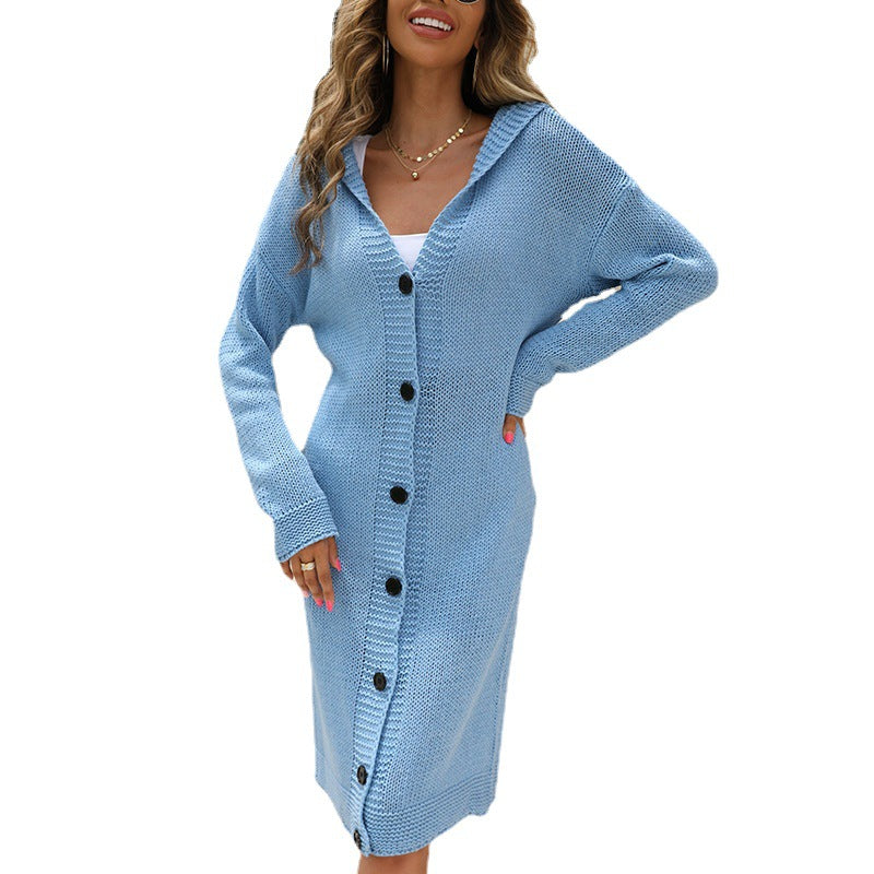 Lady Large Knit Hoodie with Elegant Button Details Amarae