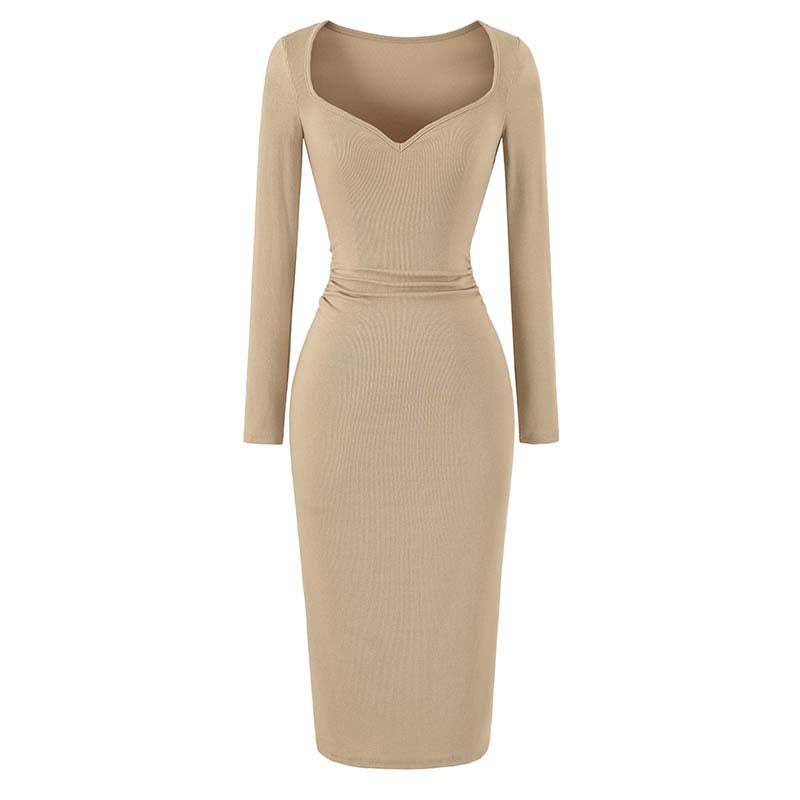 Ladies fitted midi dress with heart-shaped neckline and long sleeves Amarae