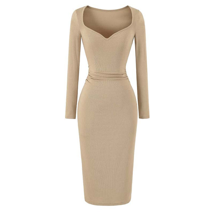 Ladies fitted midi dress with heart-shaped neckline and long sleeves Amarae