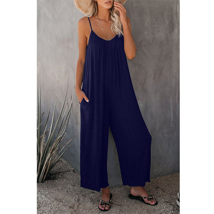 Casual summer jumpsuit for women with plunging neckline and practical pockets Lune London