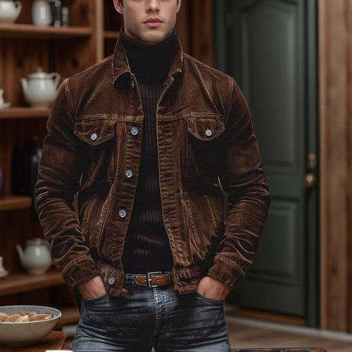 Corduroy jacket for men with a classic design featuring practical chest pockets and chic button details