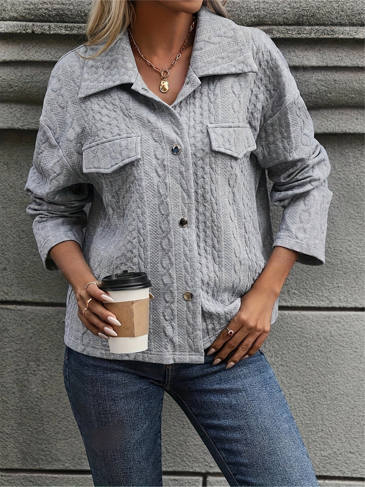 Ladies' knitted jacket with textured cable design and practical pockets Lune London