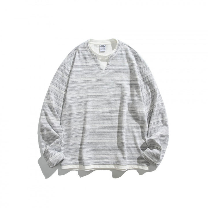 Unisex Striped Oversized Sweater with V-Inset and Layered Look Amarae