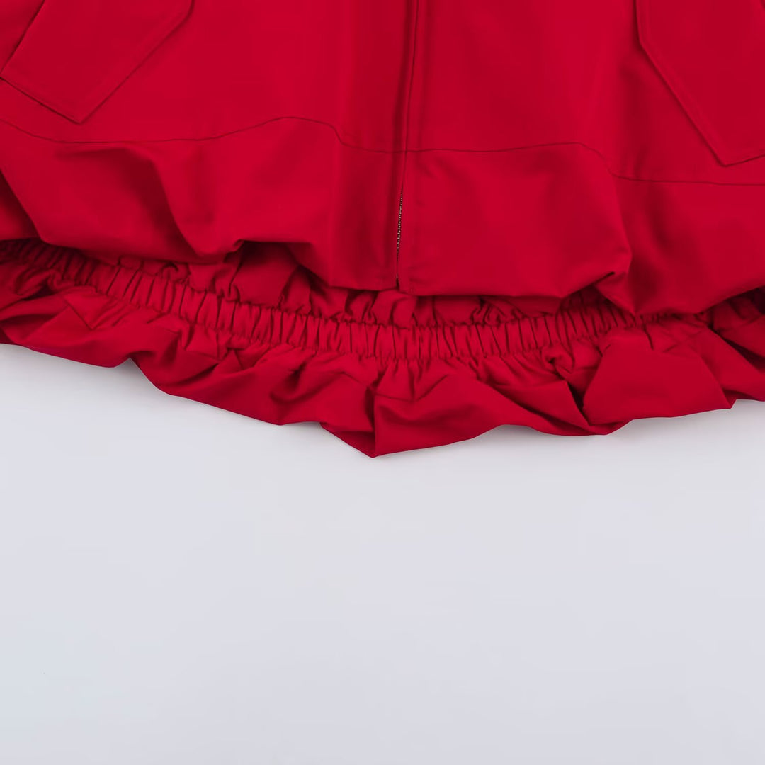 Women's Cropped Oversize Windbreaker with high funnel collar, drawstring and gathered elastic waistband Amarae
