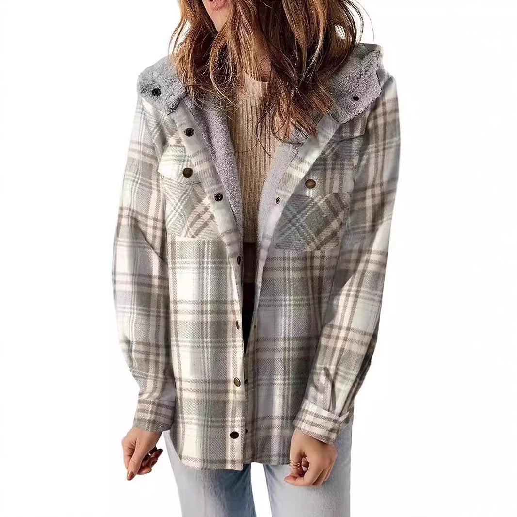 Women Flannel Checkered Jacket with Cozy Lining Amarae