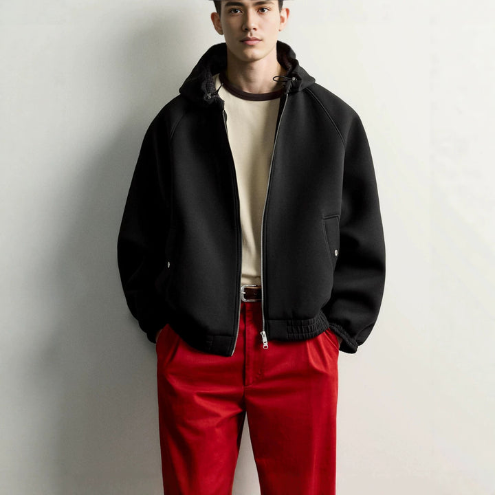 Men's Boxy Hoodie Jacket with Padded Texture and Checkered Lined Hood Amarae
