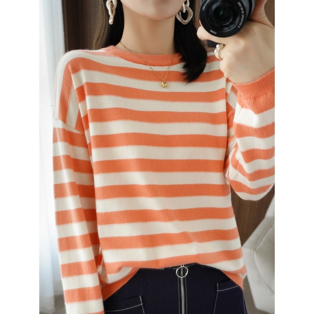 Pull en tricot décontracté pour femmes avec larges rayures Chic & Stil