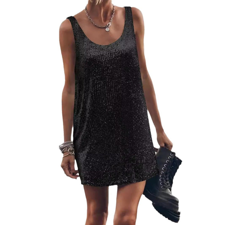 Women Glittering Mini Dress with Shimmering Sequin Fabric and Casual Cut Lune London