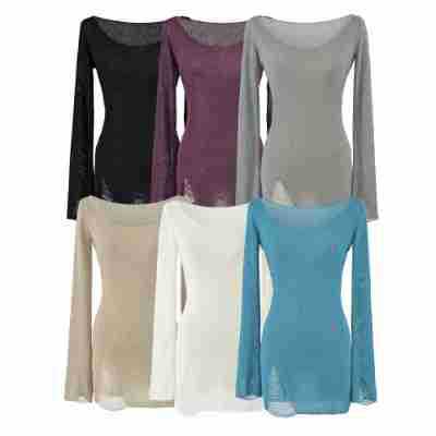 Women's fine knit tunic with bateau neckline, figure-hugging and bell sleeves Amarae