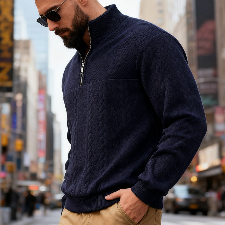 Fleece sweater for men with high collar and zipper Lune London