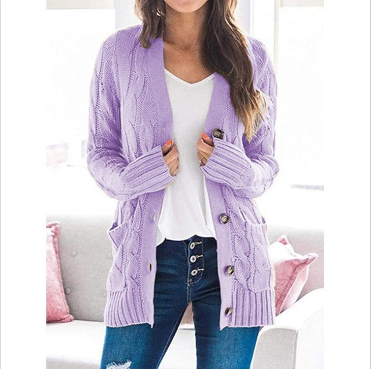 Ladies Chunky Knit Cardigan with modern braids design and practical pockets Lune London