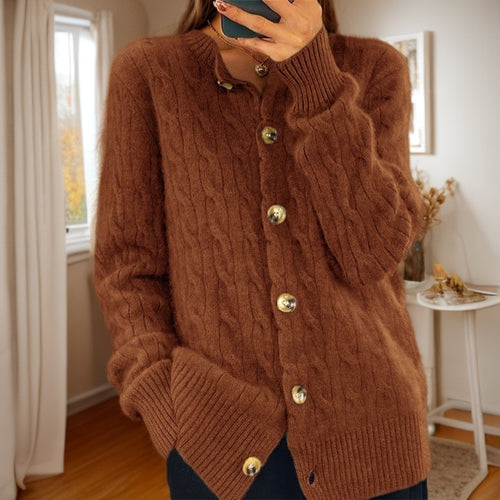 Cashmere jacket for women with button closure and structured twisted pattern Amarae