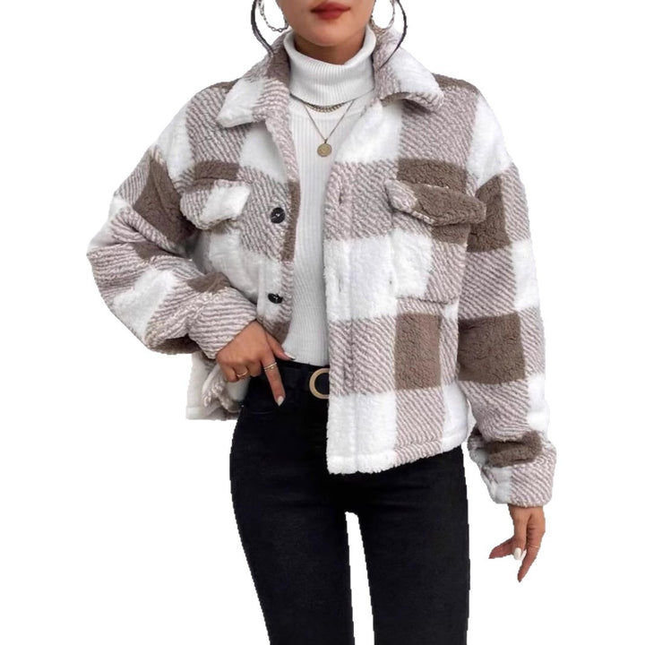 Ladies Cozy Tartan Jacket with Folded Collar Lune London