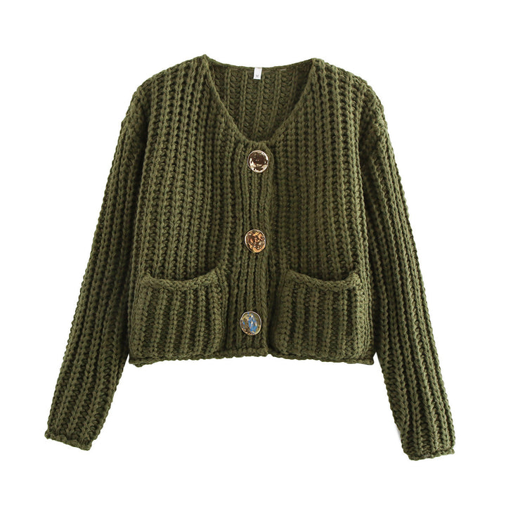 Women timeless cardigan with large buttons and pockets Lune London