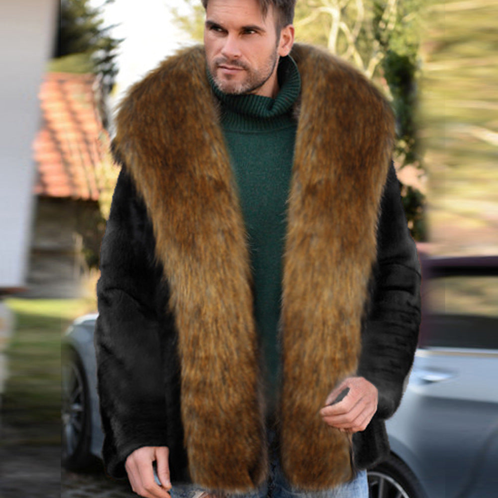 Elegant and warm fleece jacket for men with faux fur collar Lune London