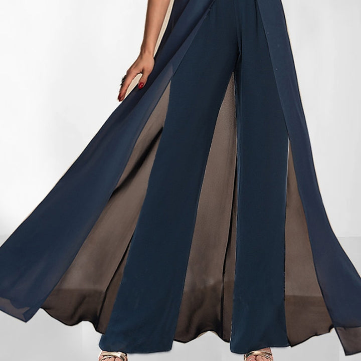 Ladies Elegant Jumpsuit with Chic Chiffon Overlay and Style