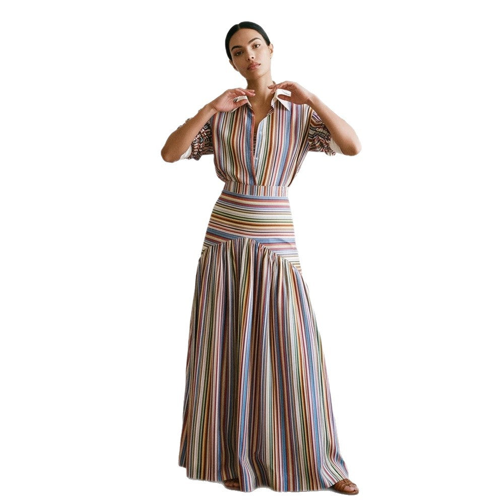 Women’s maxi dress with shirt collar, fitted waistband & layered tiered skirt Amarae