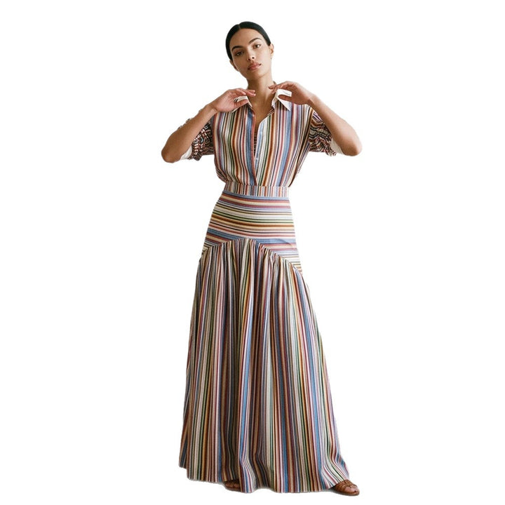 Women’s maxi dress with shirt collar, fitted waistband & layered tiered skirt Amarae