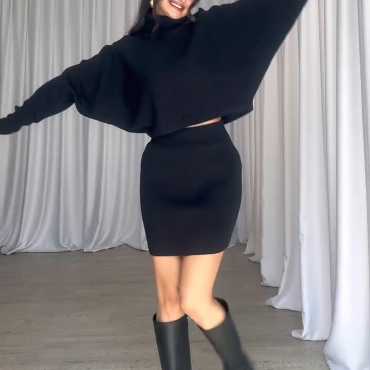 Knitted set for women with turtleneck and bodycon skirt Lune London