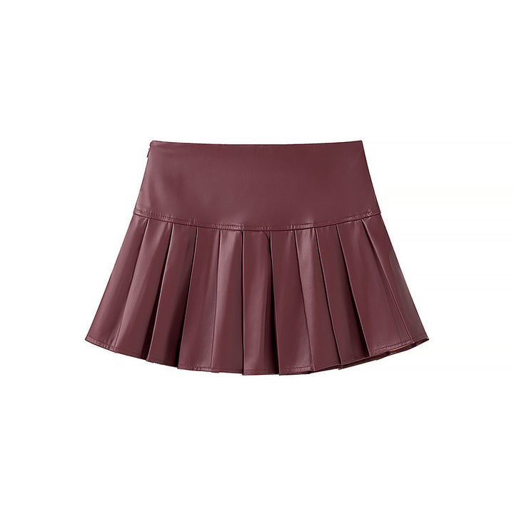 Chic and stylish women's synthetic leather blazer and skirt set