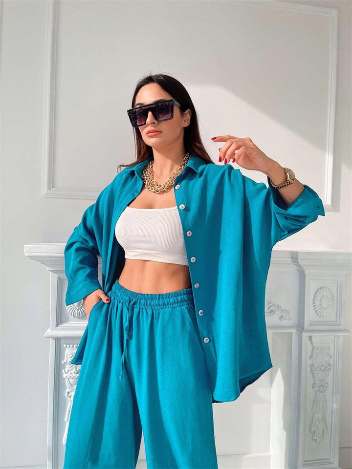 Ladies High-End two-piece in lightweight blended fabric with loose blouse and comfortable pants Lune London