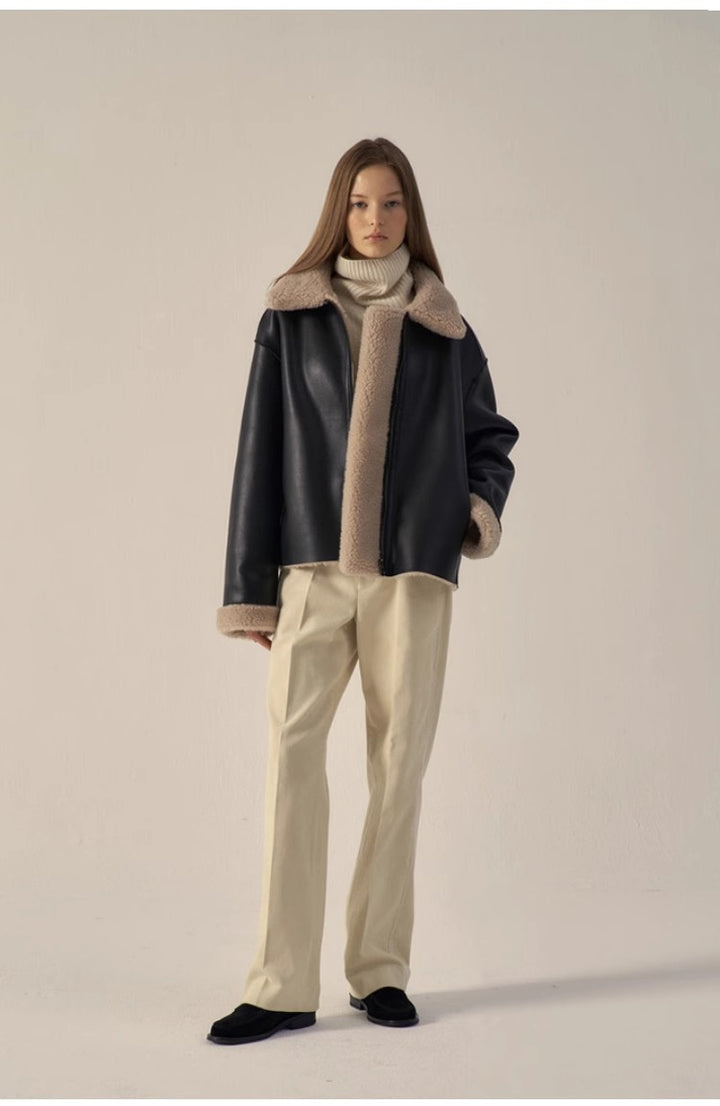 Veste en cuir élégante pour femmes avec doublure en teddy Chic & Stil