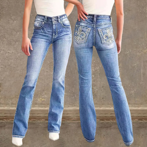 Women's Flared Jeans in Vintage Style with High-Grade Detail and Refined Embroidery Amarae