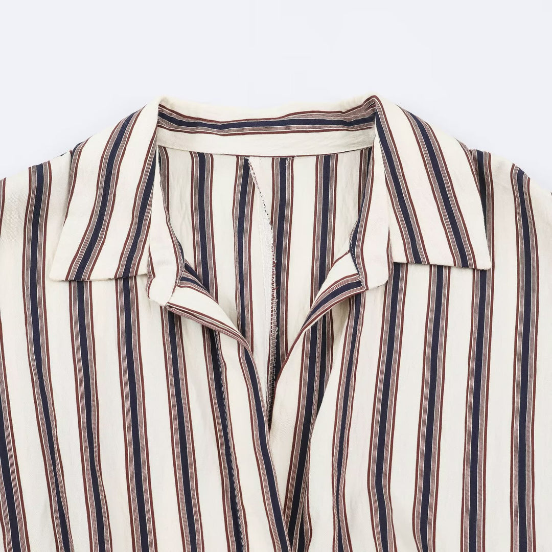 Women’s Long Striped Shirt Dress with Waist Belt and Dropped Shoulders Amarae