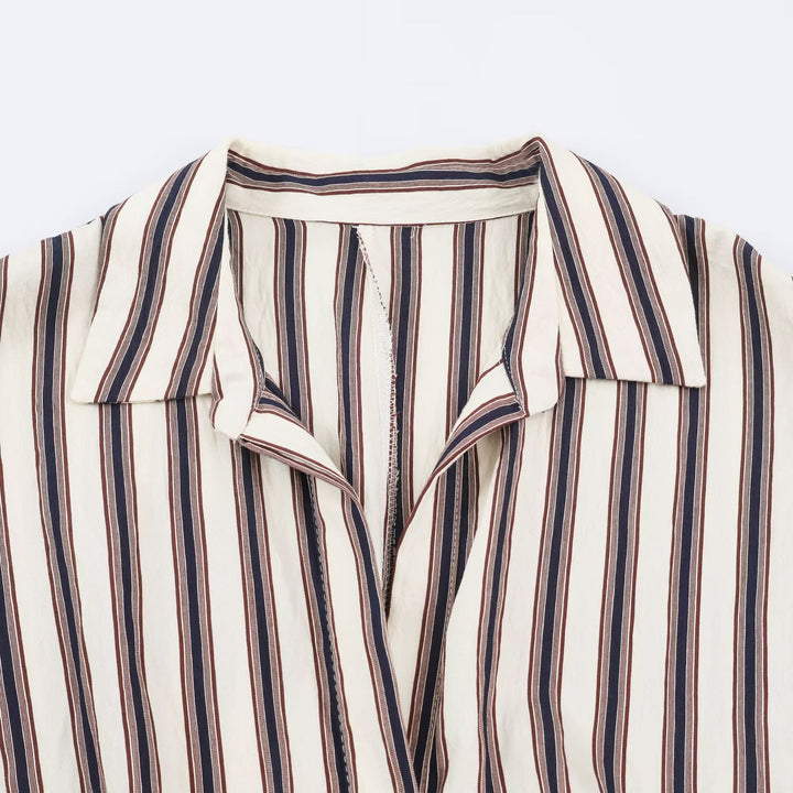 Women’s Long Striped Shirt Dress with Waist Belt and Dropped Shoulders Amarae