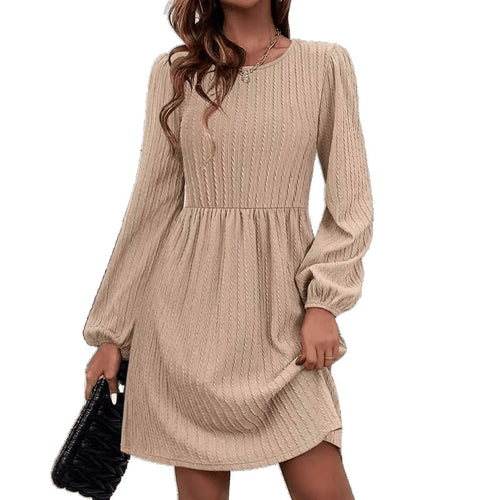 Amarae Women's Ribbed Knit A-line Dress with Puff Sleeves