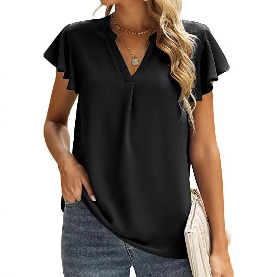 Ladies' blouse with gathered details and V-neck Lune London