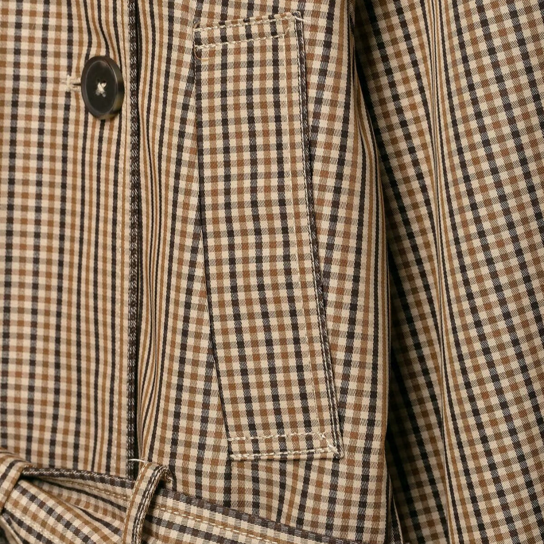 Women's short trench coat in Glencheck with boxy silhouette, tie belt and raglan sleeves Amarae