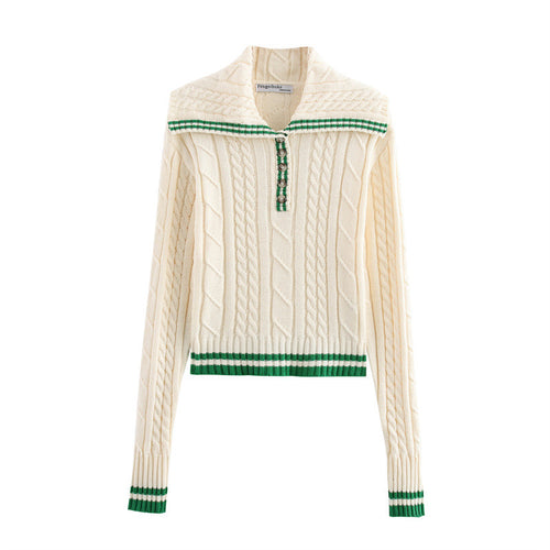 Knitted sweater for women with high collar and button placket Chic und Stil