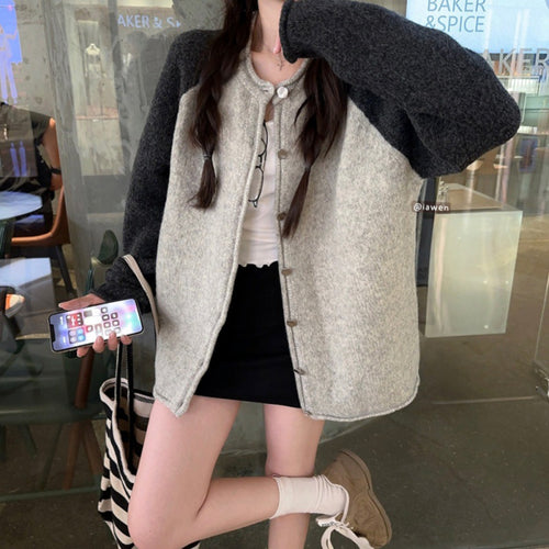 Veste oversized en laine pour femmes avec fermeture à bouton et coupe décontractée Chic & Stil
